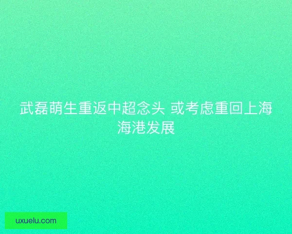 武磊萌生重返中超念头 或考虑重回上海海港发展