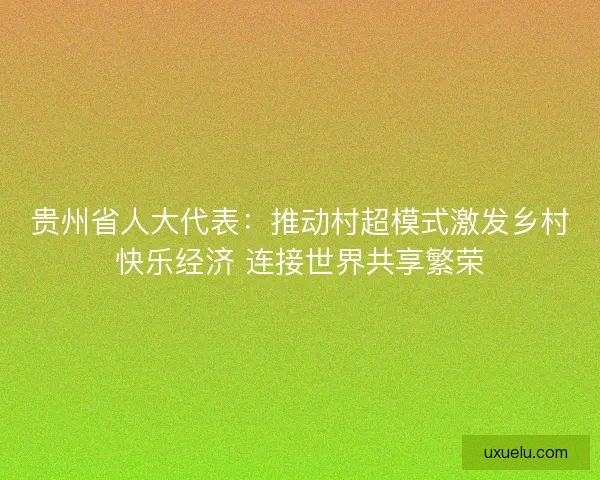 贵州省人大代表:推动村超模式激发乡村快乐经济 连接世界共享繁荣 贵州省人大代表:推动村超模式激发乡村快乐经济 连接世界共享繁荣